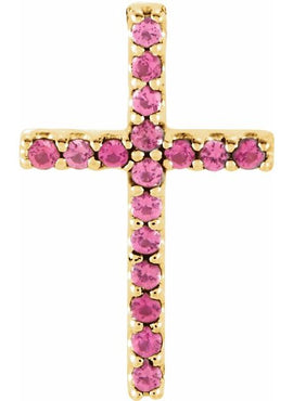 14K White Gold Natural Emerald Petite Cross 16
