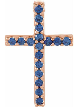 14K White Gold Natural Emerald Petite Cross 16