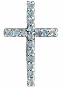 14K White Gold Natural Emerald Petite Cross 16