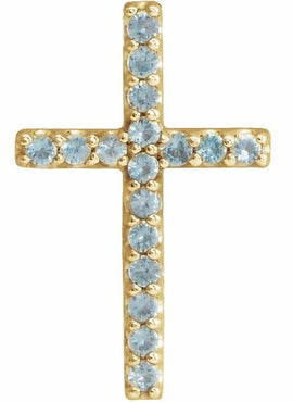 14K White Gold Natural Emerald Petite Cross 16