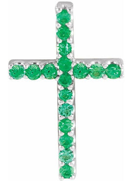 14K White Gold Natural Emerald Petite Cross 16