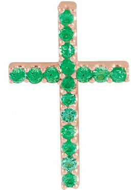 14K White Gold Natural Emerald Petite Cross 16