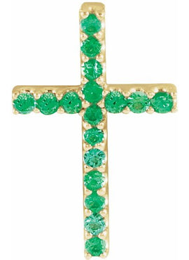 14K White Gold Natural Emerald Petite Cross 16