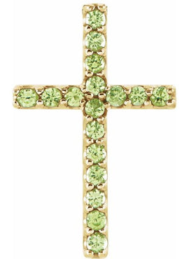 14K White Gold Natural Emerald Petite Cross 16