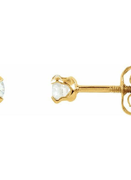 14K Yellow Gold 3 mm Imitation White Cubic Zirconia Youth Stud Earrings