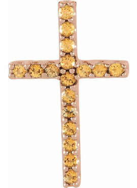 14K White Gold Natural Emerald Petite Cross 16
