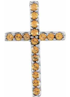 14K White Gold Natural Emerald Petite Cross 16