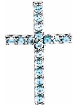 14K White Gold Natural Emerald Petite Cross 16