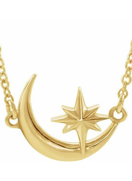 14K White Gold Crescent Moon & Star 16-18