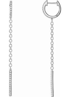 14K White Gold 1/4 CTW Natural Diamond Hinged Hoop Chain Earrings