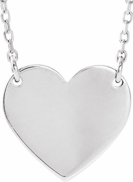 14K White Gold Engravable Heart 16-18
