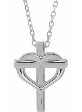 14K White Gold Youth Cross with Heart Pendant