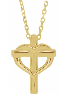 14K White Gold Youth Cross with Heart Pendant