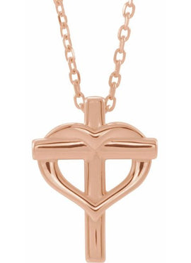 14K White Gold Youth Cross with Heart Pendant