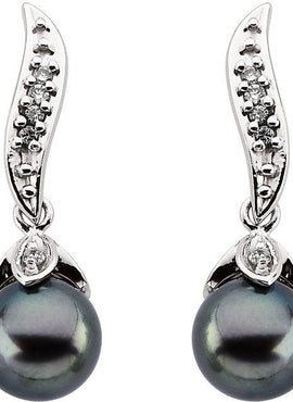 14K White Gold Cultured Black Akoya Pearl & 1/10 CTW Natural Diamond Earrings