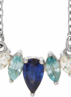 Sterling Silver Natural Multi-Gemstone & .06 CTW Natural Diamond Bar 16
