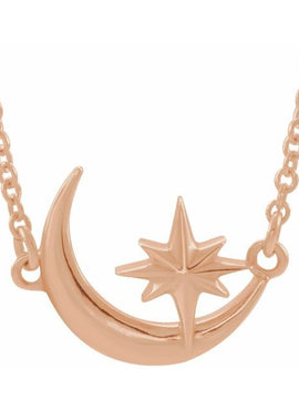 14K White Gold Crescent Moon & Star 16-18