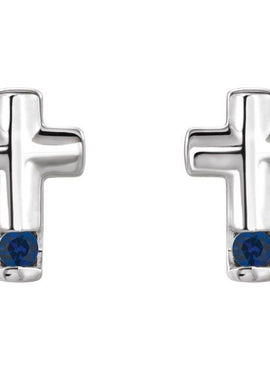 Platinum Natural Blue Zircon Cross Earrings