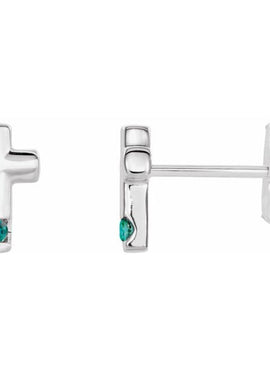 Platinum Natural Blue Zircon Cross Earrings