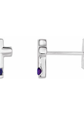 Platinum Natural Blue Zircon Cross Earrings