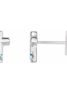 Platinum Natural Blue Zircon Cross Earrings