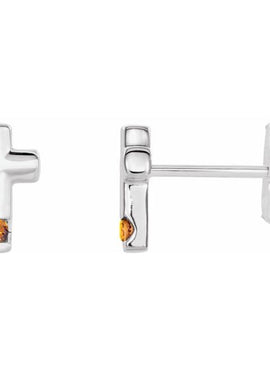 Platinum Natural Blue Zircon Cross Earrings