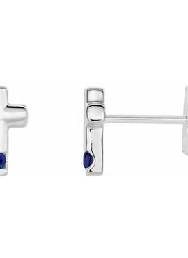 Platinum Natural Blue Zircon Cross Earrings