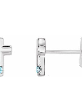 Platinum Natural Blue Zircon Cross Earrings