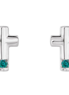 Platinum Natural Blue Zircon Cross Earrings