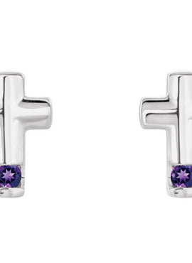 Platinum Natural Blue Zircon Cross Earrings