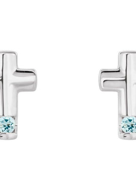 Platinum Natural Blue Zircon Cross Earrings