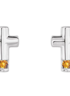 Platinum Natural Blue Zircon Cross Earrings