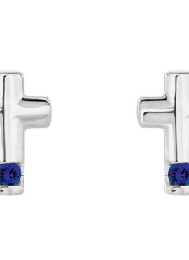 Platinum Natural Blue Zircon Cross Earrings