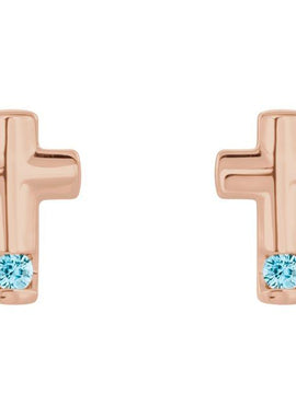 Platinum Natural Blue Zircon Cross Earrings