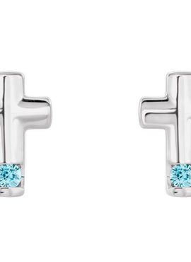 Platinum Natural Blue Zircon Cross Earrings
