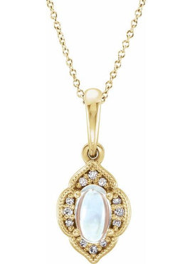 14K White Gold Natural Rainbow Moonstone & .03 CTW Natural Diamond Clover Pendant