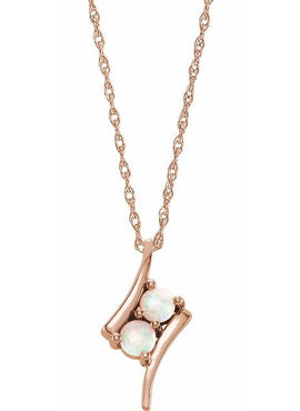 14K White Gold Natural White Opal Two-Stone Pendant