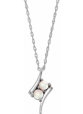 14K White Gold Natural White Opal Two-Stone Pendant