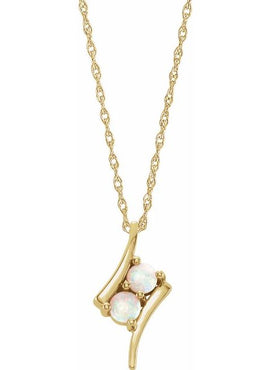 14K White Gold Natural White Opal Two-Stone Pendant