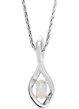 14K White Gold Natural White Opal Pendant