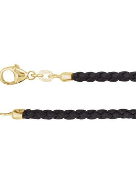 14K Yellow Gold 3 mm Black Braided Leather 16