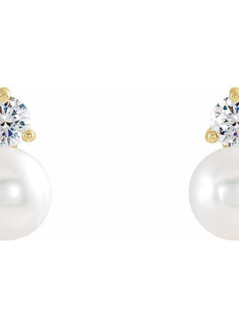14K White Gold Cultured White Freshwater Pearl & 1/2 CTW Natural Diamond Earrings