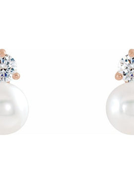 14K White Gold Cultured White Freshwater Pearl & 1/2 CTW Natural Diamond Earrings