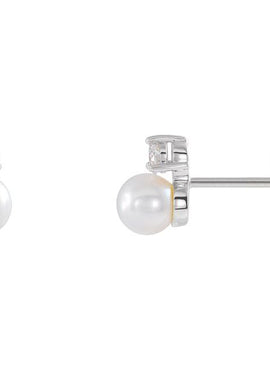 14K White Gold Cultured White Freshwater Pearl & 1/2 CTW Natural Diamond Earrings
