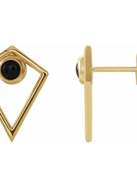 14K White Gold Natural Black Onyx Cabochon Pyramid Earrings