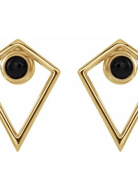 14K White Gold Natural Black Onyx Cabochon Pyramid Earrings