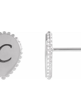 14K White Gold Engravable Beaded Earrings