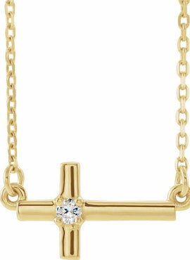 14K White Gold 1/10 CTW Natural Diamond Sideways Cross 16-18