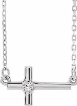 14K White Gold 1/10 CTW Natural Diamond Sideways Cross 16-18