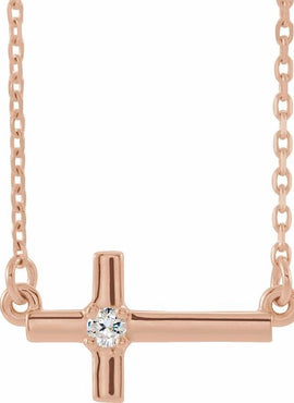 14K White Gold 1/10 CTW Natural Diamond Sideways Cross 16-18